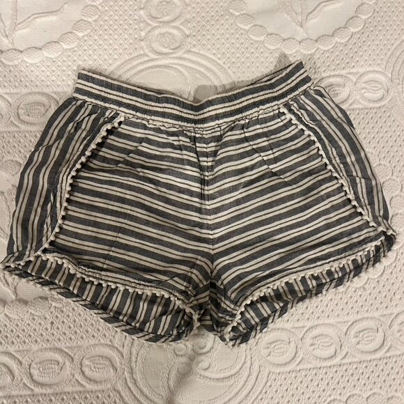 Madewell Oahu Cover Up Shorts in White and Blue Stripe Pompom Trim - Picture 3 of 6